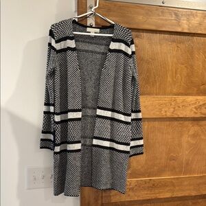 Black and White Striped Cardigan Sweater